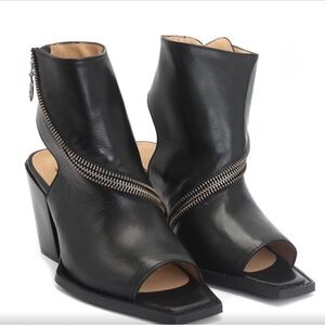 john fluevog | nyc city spiral open toe zip-up bootie 10